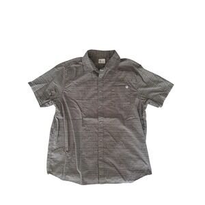Hurley Mens Large Grey Black Striped Splatter Short Sleeve Button Down Shirt